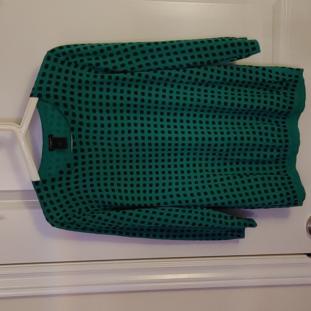 Ann Taylor Factory US XL Light Turquoise Crew Neck Patterned Top/Sweater
